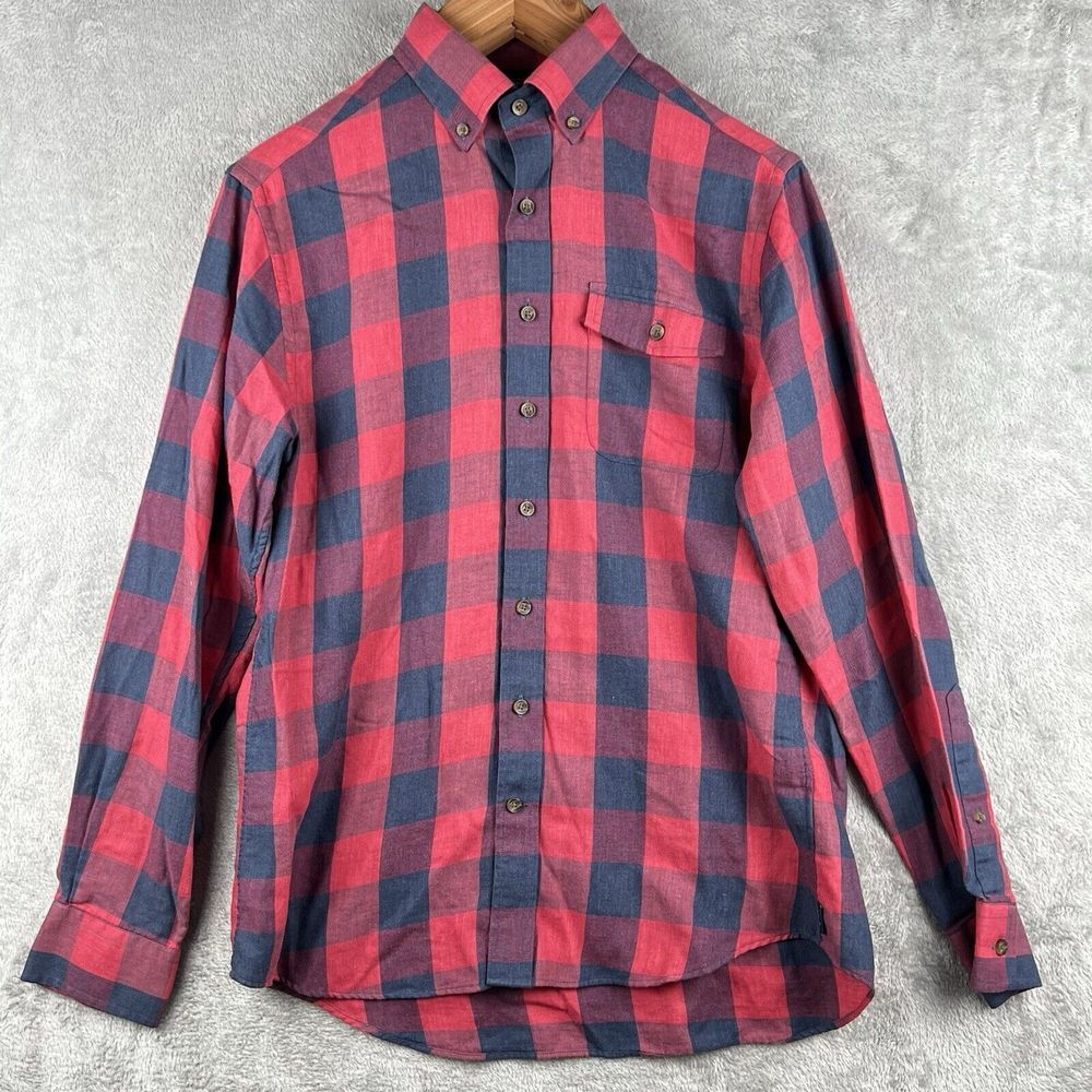 Vineyard Vines Linen Blend Slim Fit Crosby Shirt Mens M Red Navy Buffalo Check‎